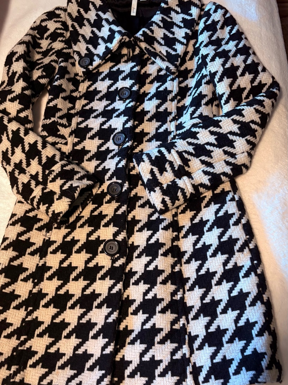 Nordstrom Black and White Houndstooth Pea Coat
